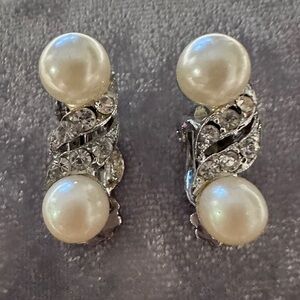 Vintage Pearl and Rhinestone Earrings